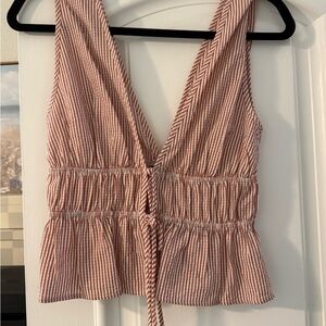 Wayf Red and White Striped Crop Top